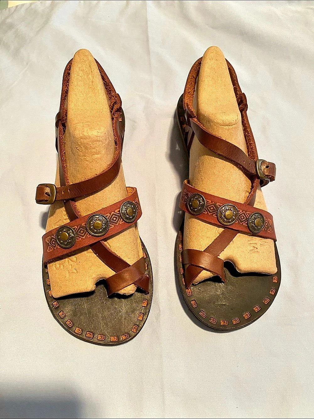 Brown Studded Leather-Look Sandals